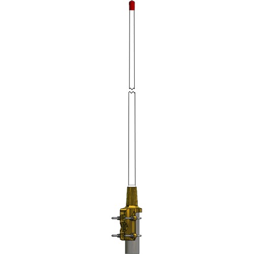 Longue antenne avec embout rouge et support doré.