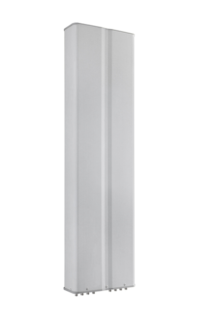 Witte, rechthoekige antenne met verticale panelen.