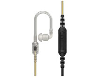 Akoestische oortelefoon met oordopje en kabel met bediening.