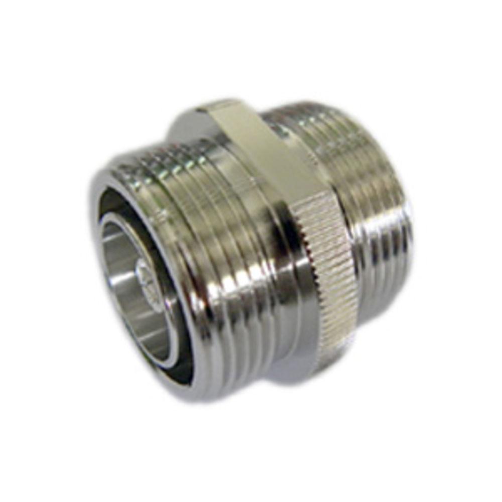 Adaptateur métallique à filetage mâle des deux côtés.