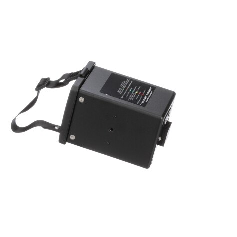 Black battery charger with carrying handle.