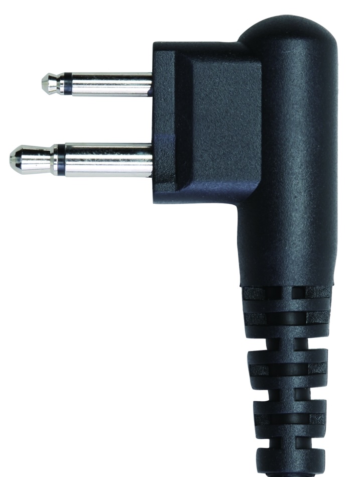 Angled adapter with two black audio jacks.