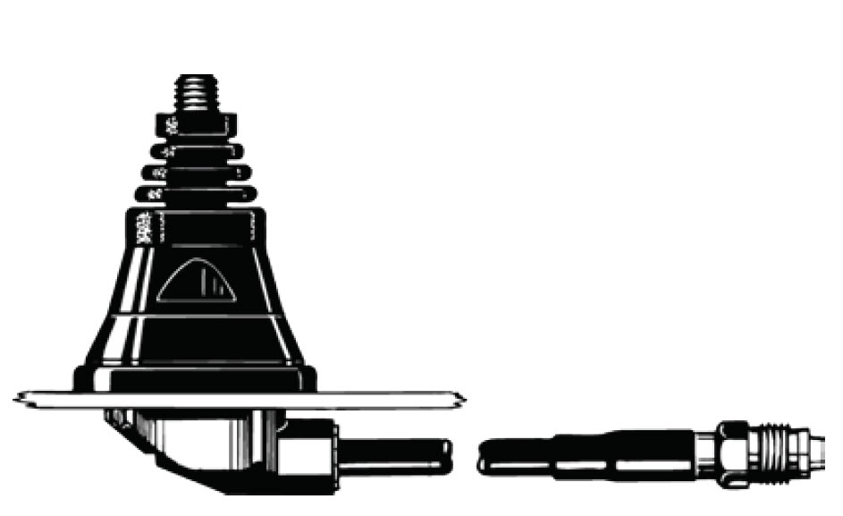 7000-00750779_pro_01.jpg Technische tekening van een elektrische isolator met schroefverbinding, horizontaal weergegeven.