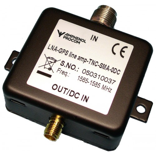 Electronic device with connectors, serial number, and frequency range 1565-1585 MHz.