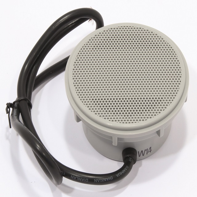 Gray fan with black cable, top view.
