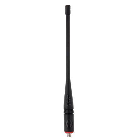 Black antenna with flexible shaft and red accent at connection