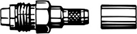 Twee delen van een connector, links met schroefdraad, rechts een sokkel.