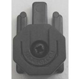Black plastic mounting part with central screw.