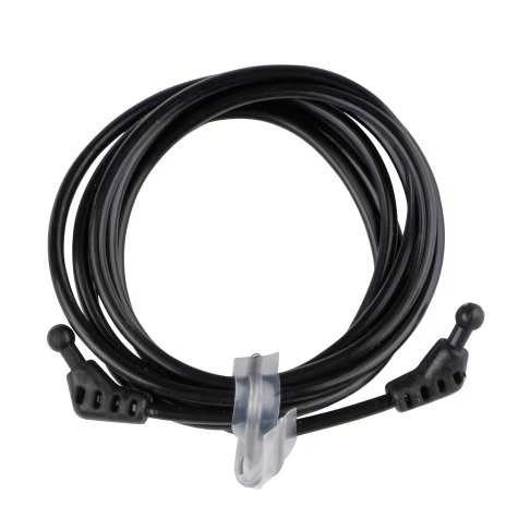 Long câble noir enroulé avec des capuchons protecteurs aux extrémités.