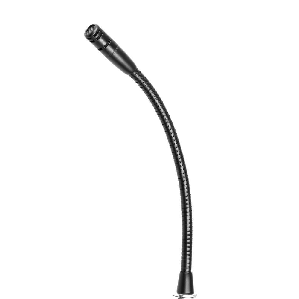 Zwart zwanenhalsmicrofoon met flexibele nek.