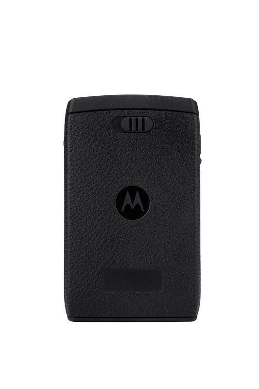Black rectangular device with logo and slider on top.