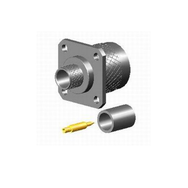 Coaxial connector with flange, sleeve, and pin.