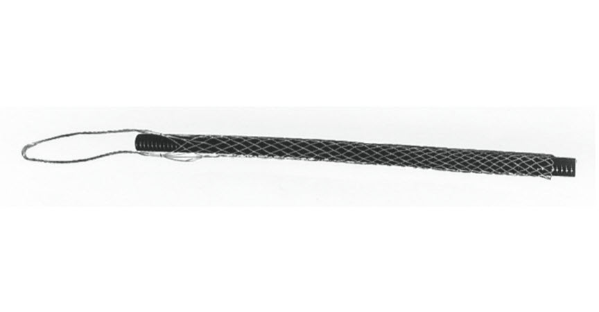 Zwart kabelbeschermingsapparaat met netstructuur en treklus.