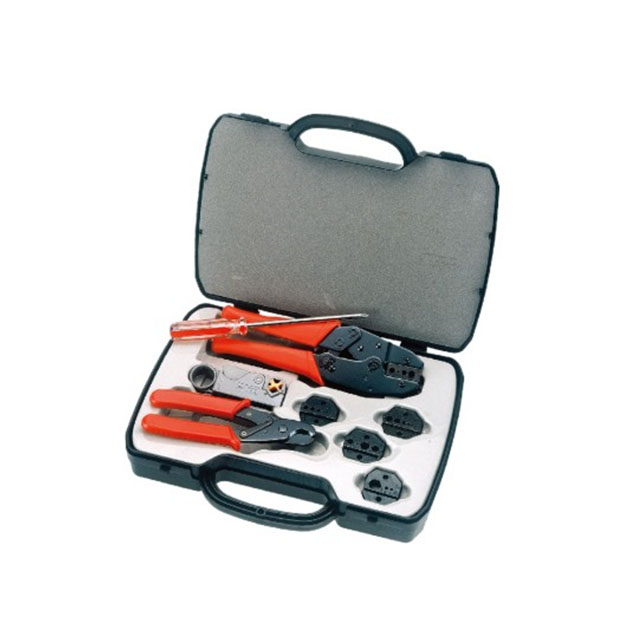 Tool case with two crimping pliers and five inserts.