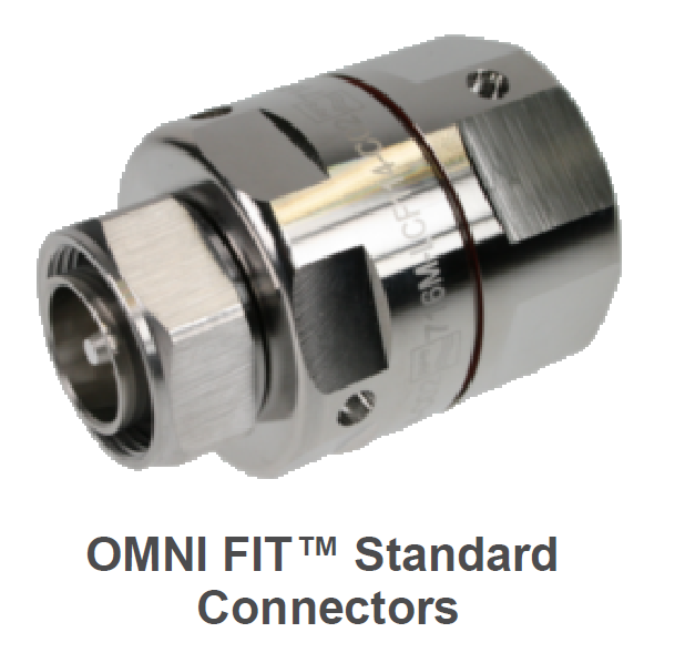 Zilverkleurige metalen connector met opschrift OMNI FIT Standard Connectors.