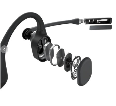 Explosieweergave van een headset-oordopje met meerdere onderdelen.