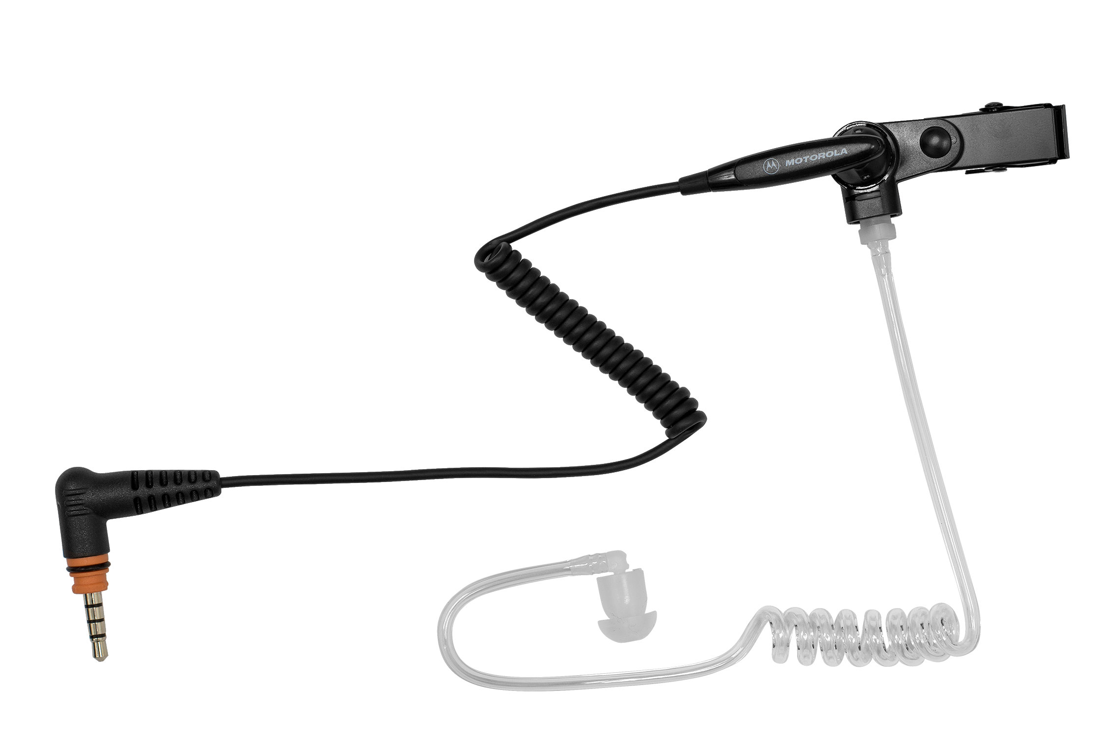 Écouteur avec câble en spirale et prise jack, écouteur avec tube transparent.