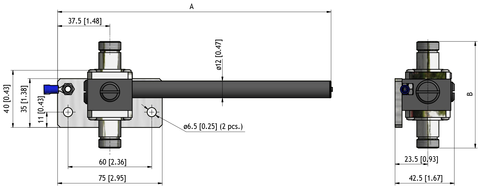 Technische tekening van een verdeelstuk met precieze afmetingen.