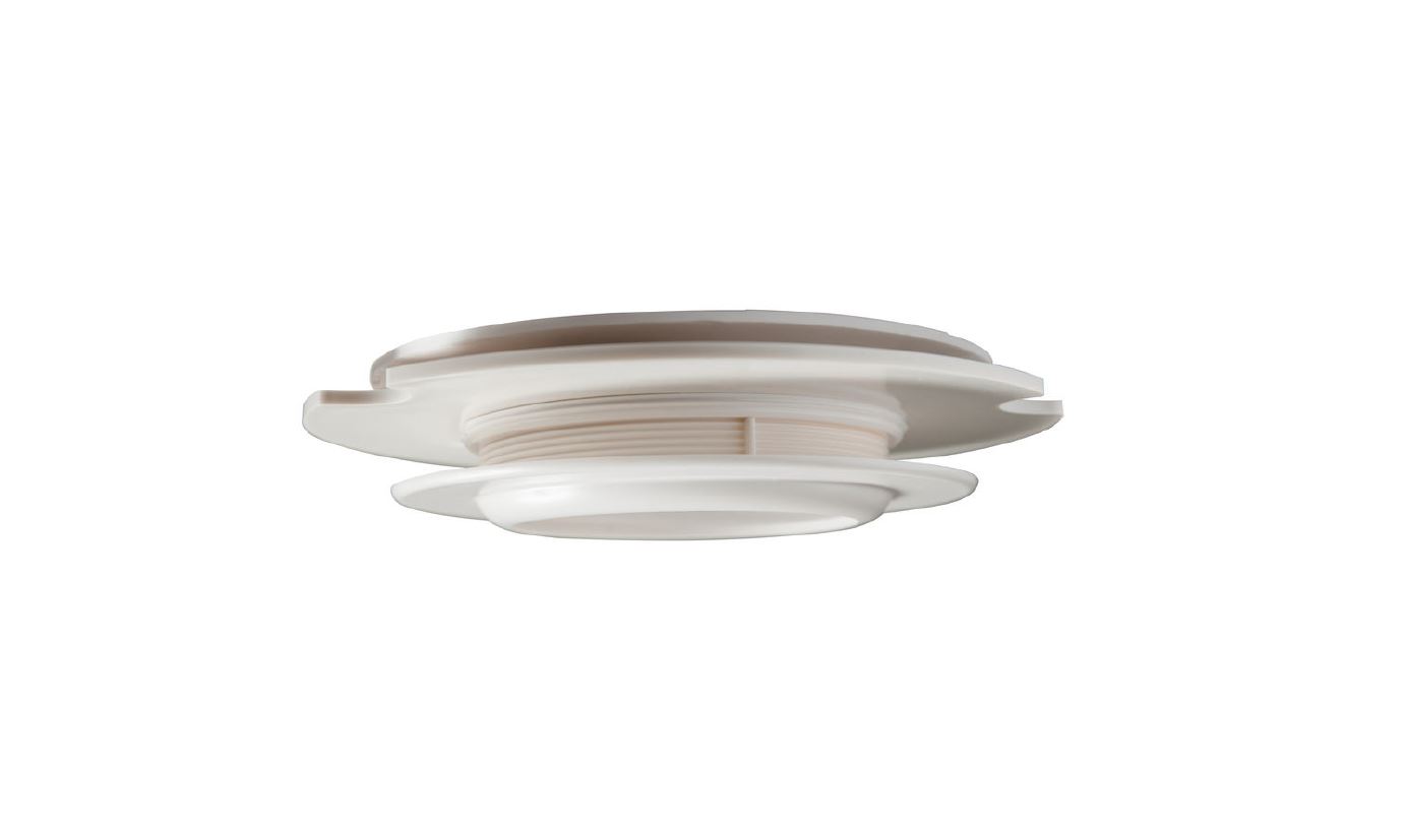 Ronde witte plastic ventilatiedop met schroefsluiting.