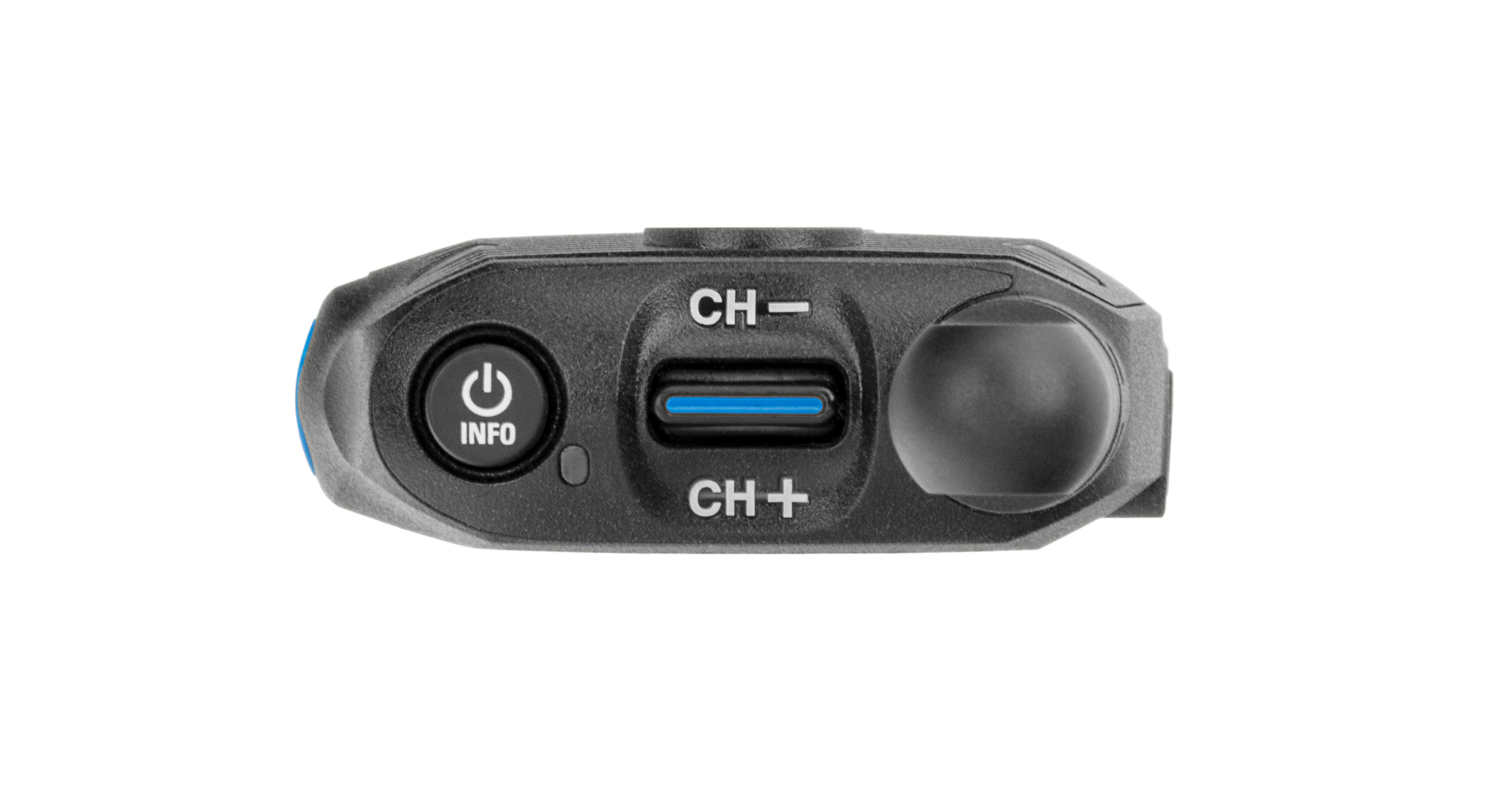 Elektronische bediening met aan/uit-knop, kanaalwissel CH+, CH-.