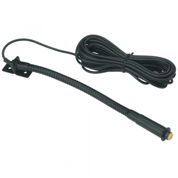 Flexible black gooseneck with long cable and mounting bracket.