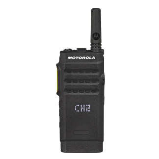 Two-way radio with display showing CH2 and antenna on top.