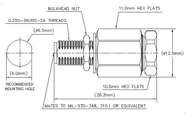 Technische tekening van een fitting met afmetingen en draad specificatie.