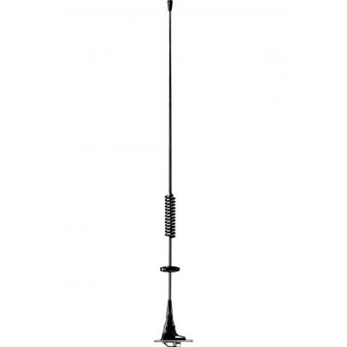 Zwarte auto-antenne met spiraalspoel in het midden.