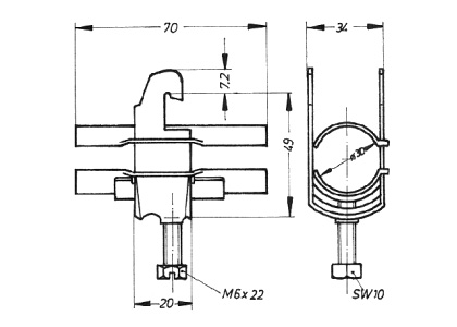 Technical drawing of a component with dimensions and screw details.