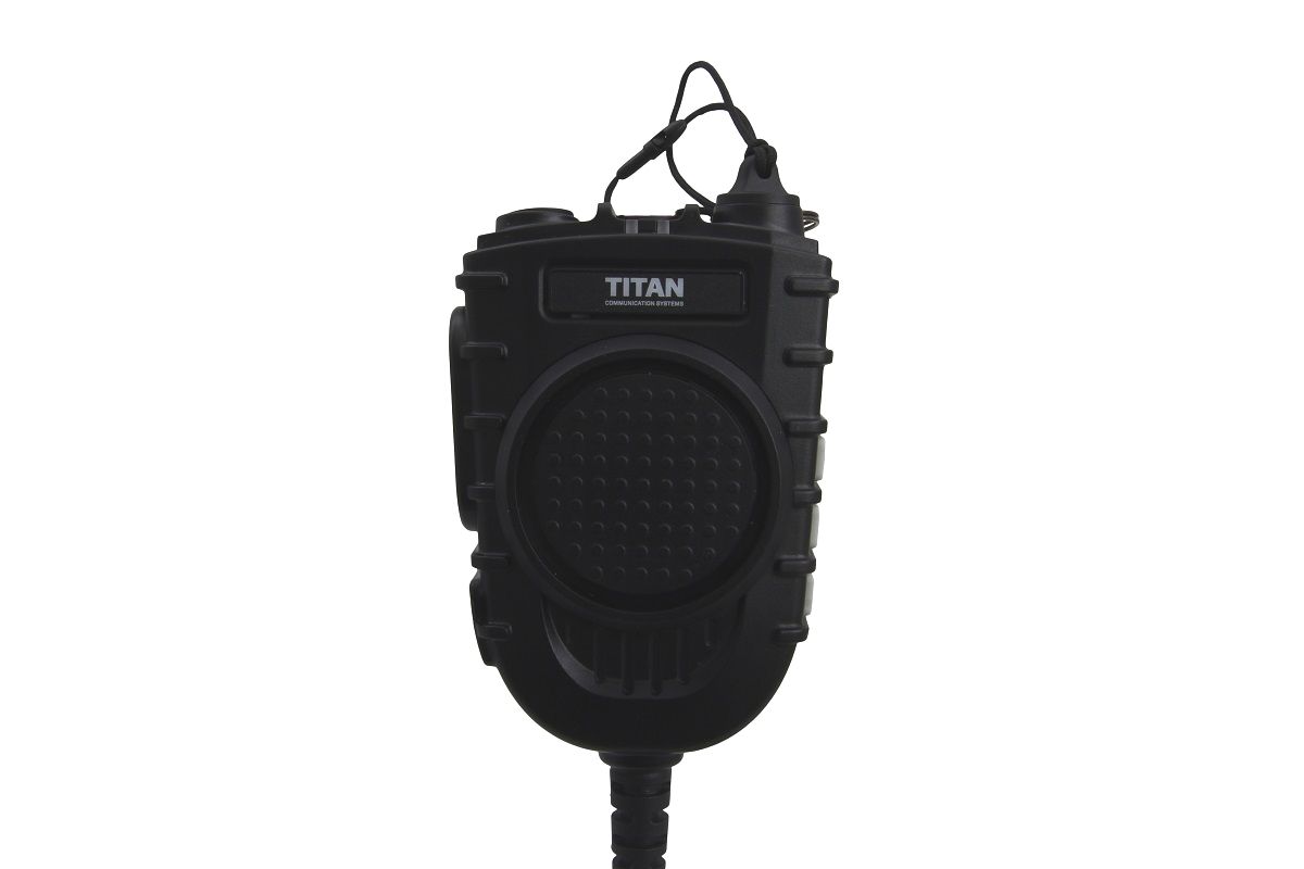 Black wireless communication device with speaker grid.