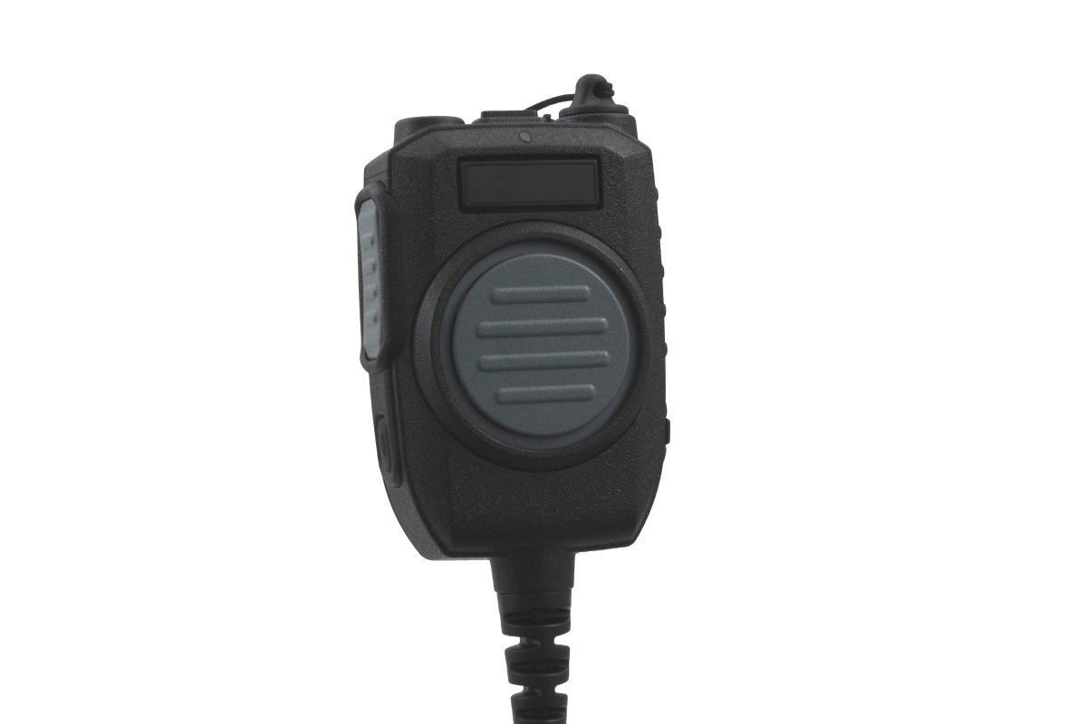 Black microphone for radio with coiled cable