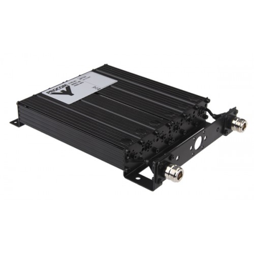 7000-00501300_pro_01.jpg Zwarte elektronische versterker met aansluitpoorten aan de zijkanten.