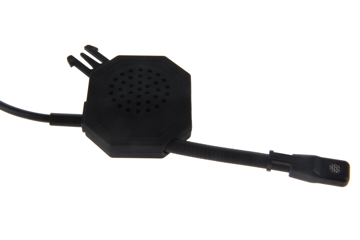 Zwart microfoon met flexibele arm en kabel.