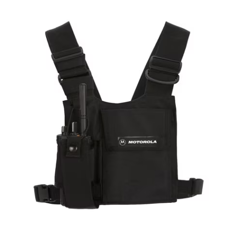 Black vest with Motorola logo and radio pouch.