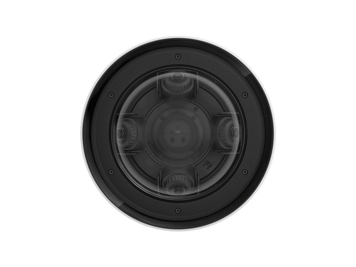 Front view of a round speaker with a black cover.