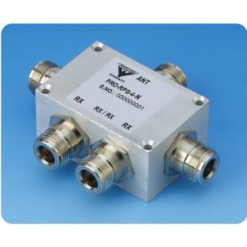 Metal component with four connectors on blue background.