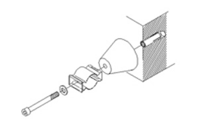 Exploded view of a toilet paper holder assembly on a wall.