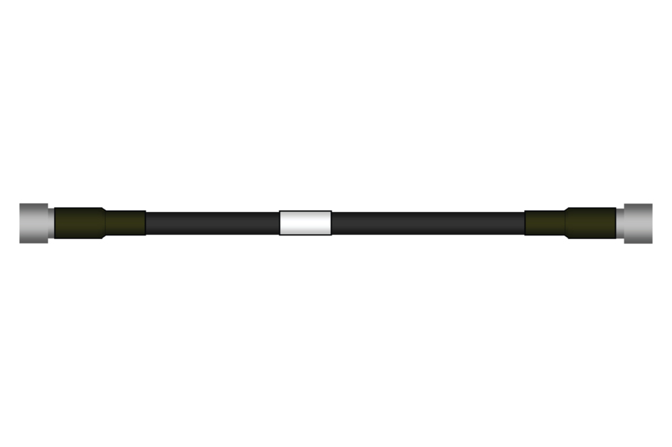 Zwart kabel met zilveren aansluitingen, middenstuk wit.