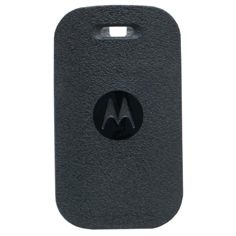 Black rectangular device with rounded logo on front.