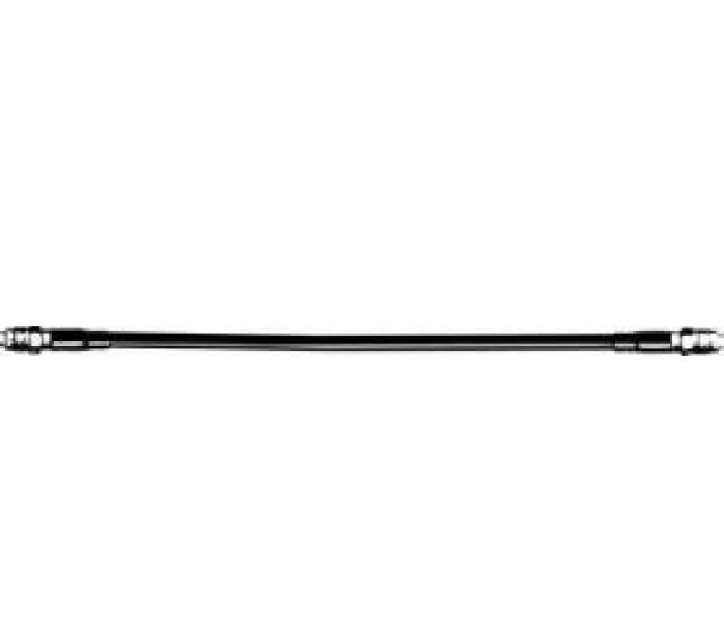 Black hose with metallic fittings on both ends.