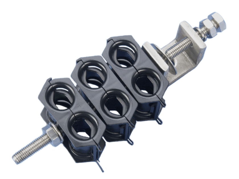 Cable clamp with four holders and fastening screw.