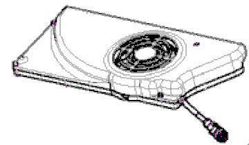 Computer graphics card cooler with fan and cable connector.
