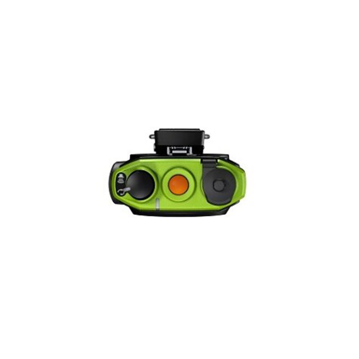 Groene cameralens met drie zichtbare cirkels in vooraanzicht.