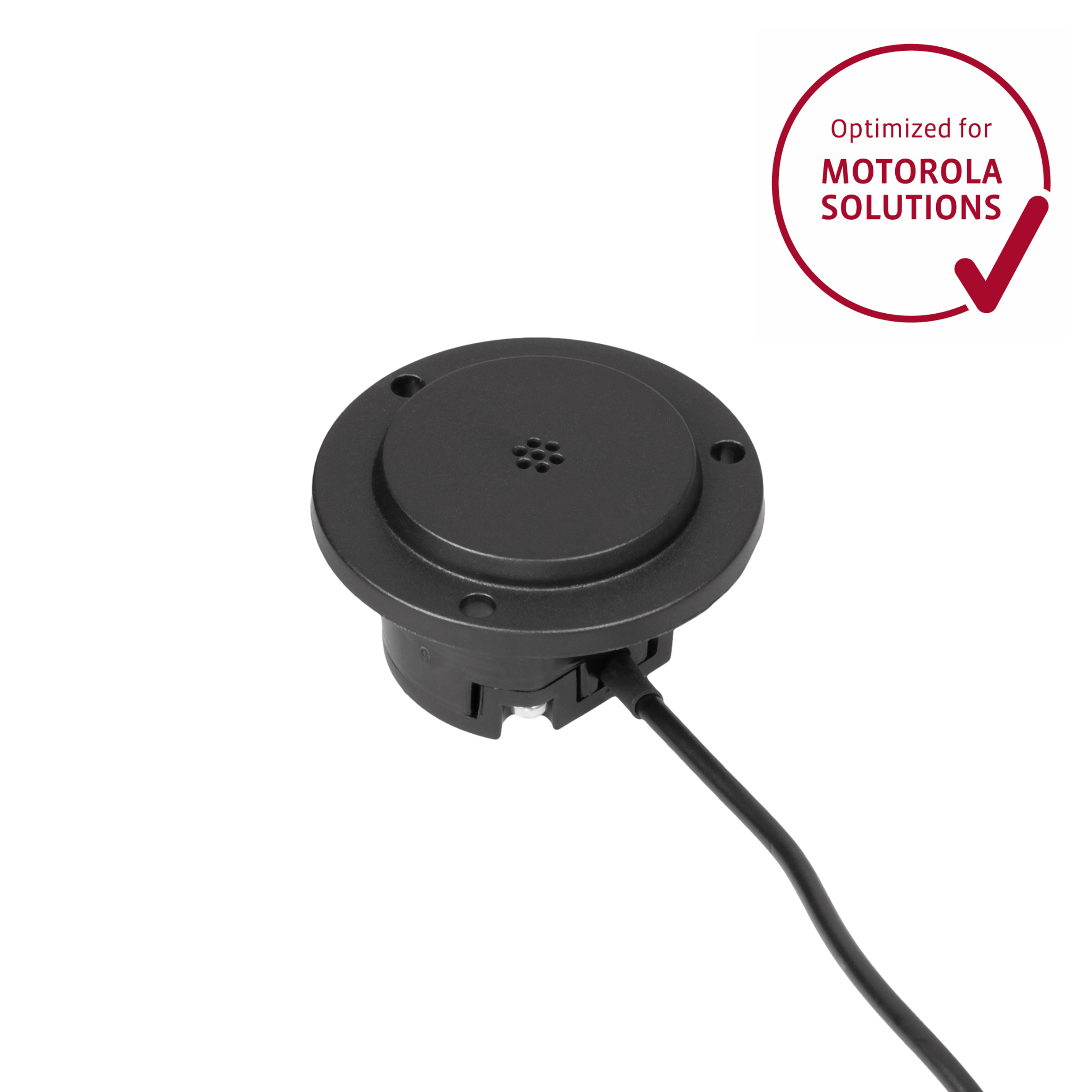 Black speaker with cable, optimized for Motorola Solutions.