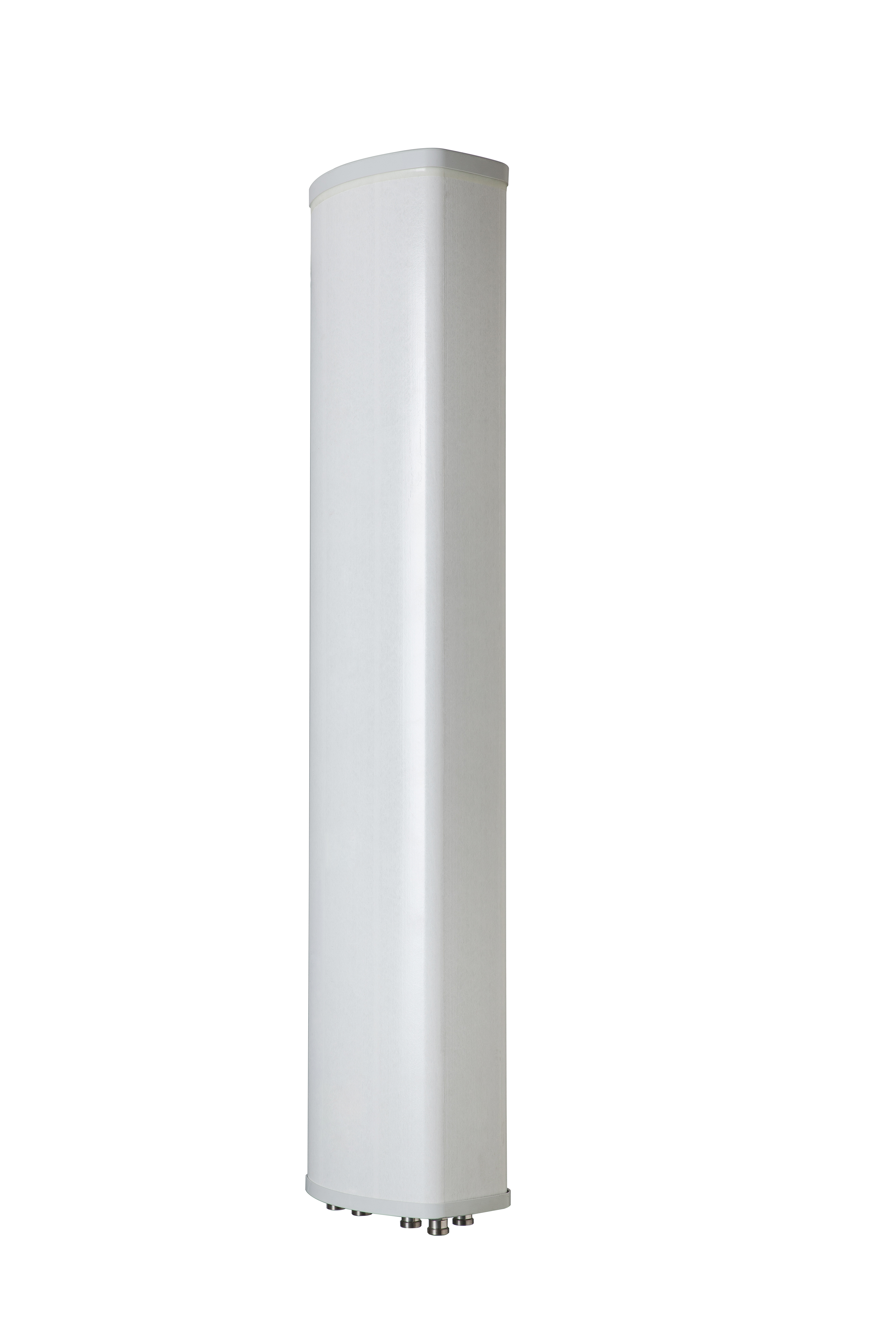 Antenne extérieure cylindrique blanche à coins arrondis et connexions en bas.