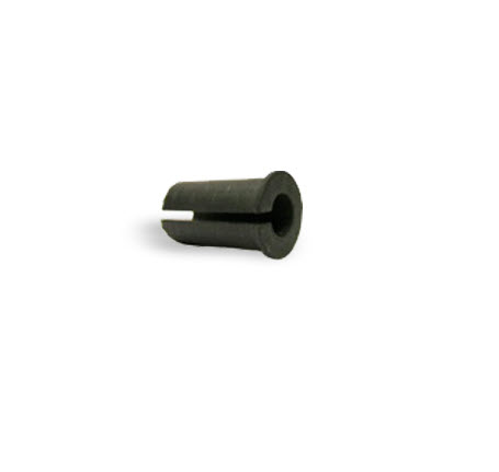 Black cylindrical plastic part with a slot.