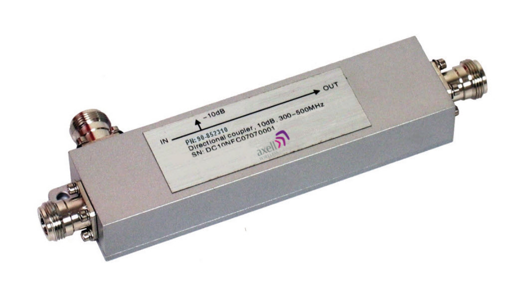 7000-00110000_axw_01.jpg Richtkoppelaar met -10 dB verzwakking, 300-500 MHz, in- en uitgangen.