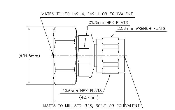 Technische tekening van een connector met afmetingen en normen.