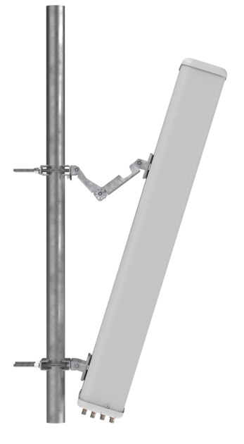 Mounted mobile antenna on metal pole.