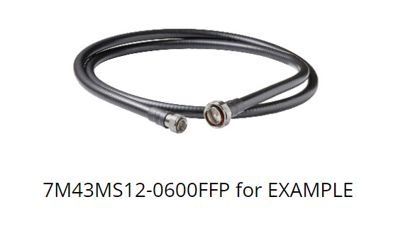 Zwart coaxkabel met twee connectors, modelnummer eronder.